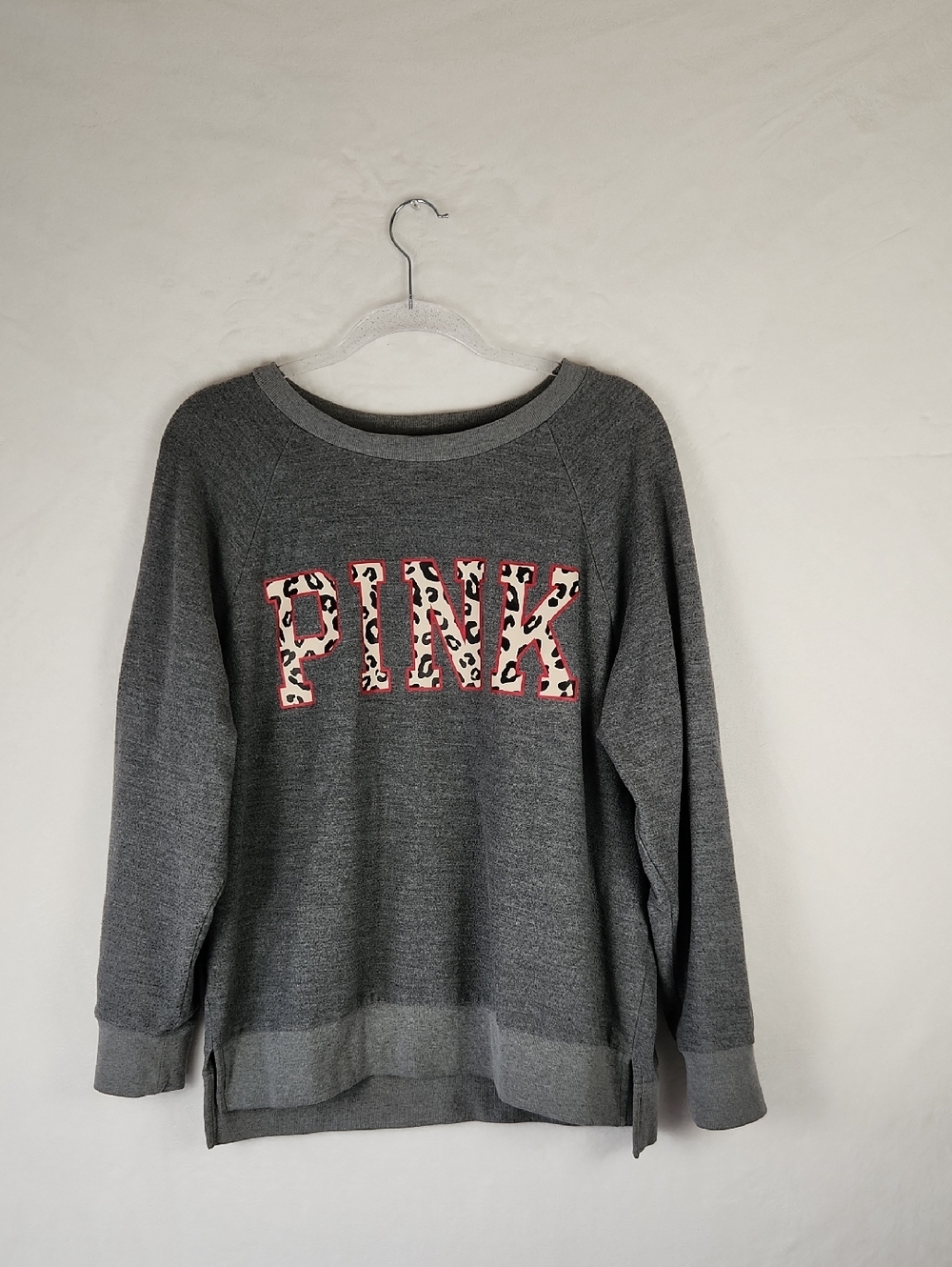 VS PINK Sweatshirt Size M Gray With PINK script on the front in Animal Print